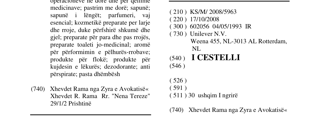 Zëri i markës I CESTELLI në buletin
