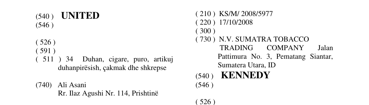 Zëri i markës KENNEDY në buletin
