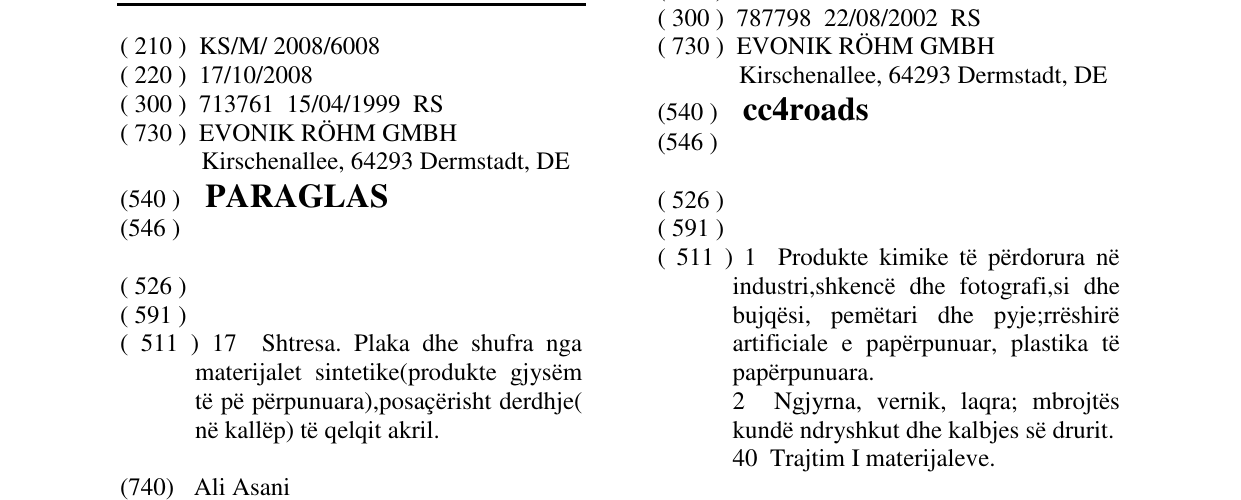 Zëri i markës PARAGLAS në buletin