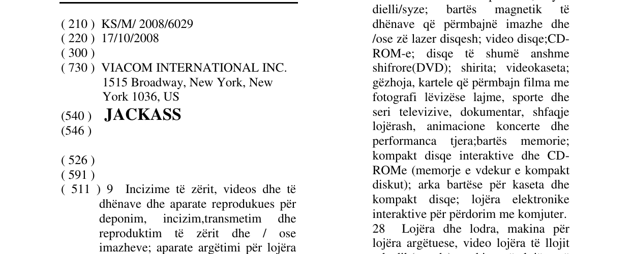 Zëri i markës JACKASS në buletin