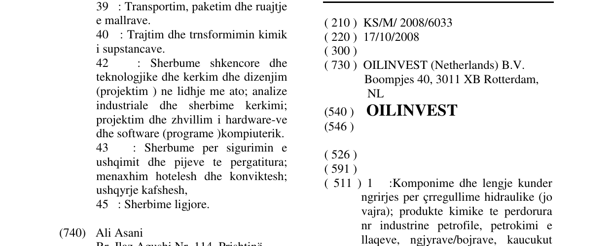 Zëri i markës OILINVEST në buletin