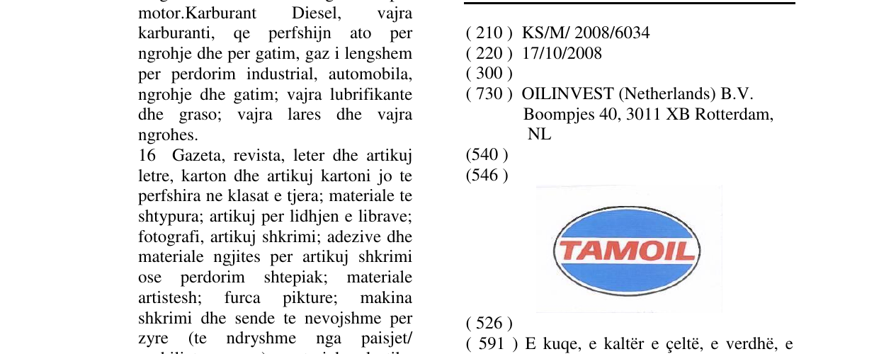 Zëri i markës TAMOIL në buletin