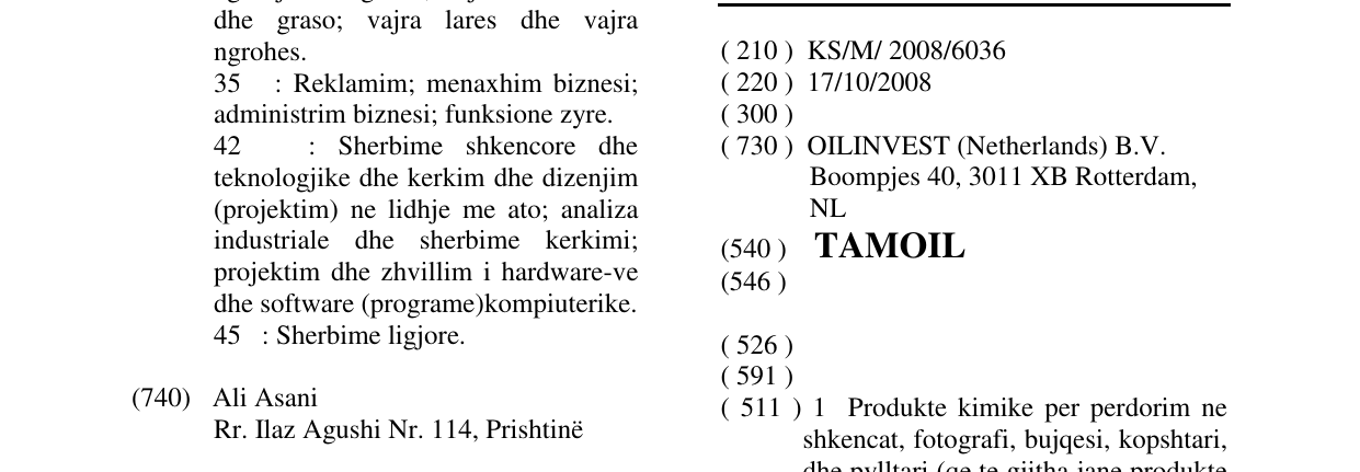 Zëri i markës TAMOIL në buletin
