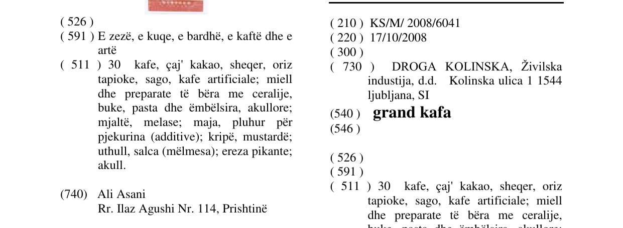 Zëri i markës grand kafa në buletin