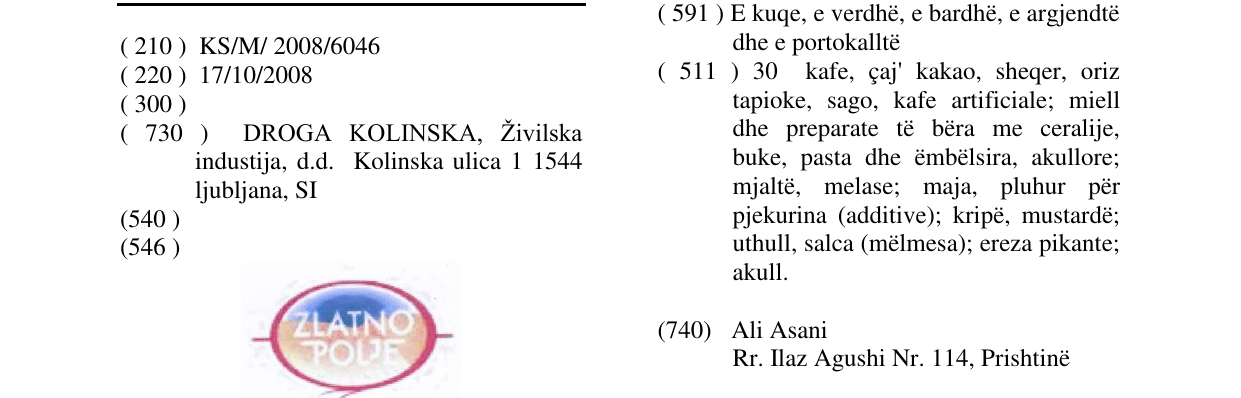 Zëri i markës ZLATNO POLJE në buletin