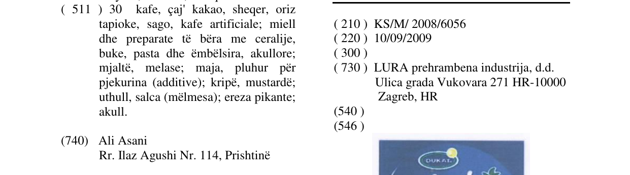 Zëri i markës DUKATELA në buletin
