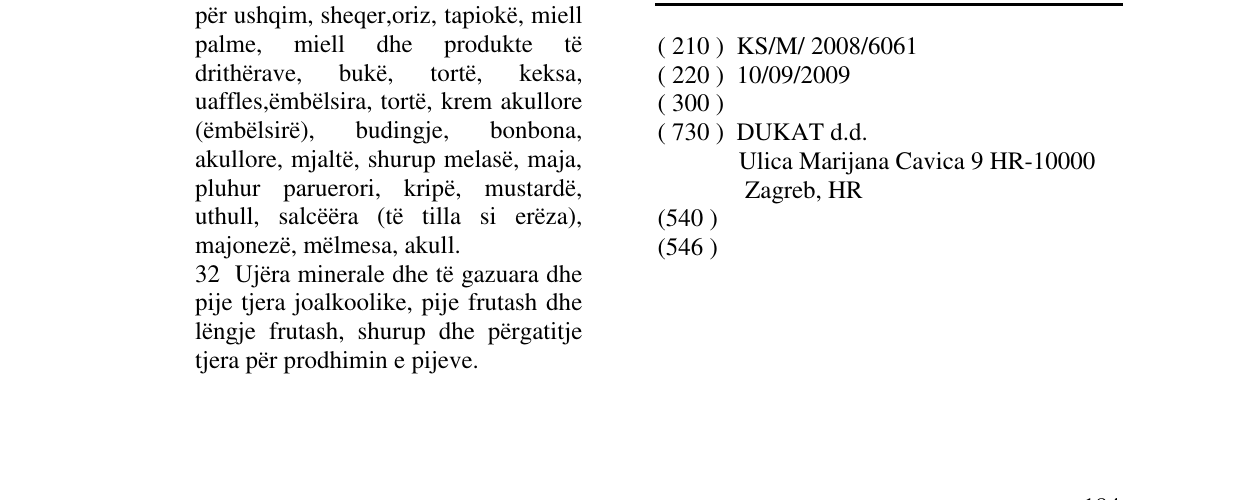 Zëri i markës MLIJEKO DUKAT në buletin