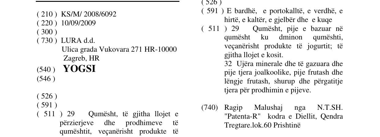 Zëri i markës YOGSI në buletin