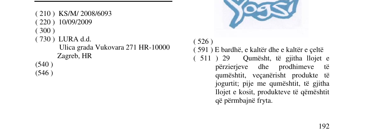 Zëri i markës YOGSI në buletin