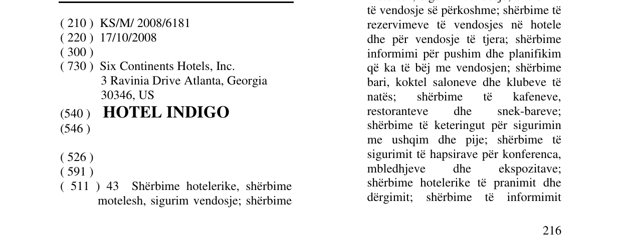 Zëri i markës HOTEL INDIGO në buletin