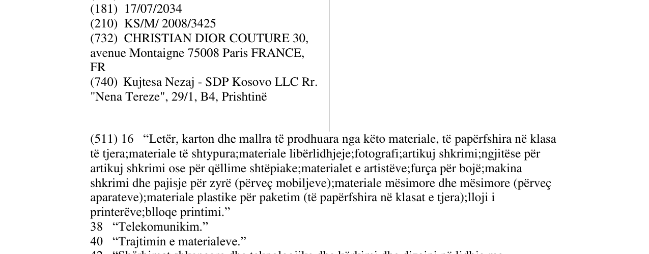 Zëri i markës Christian Dior në buletin