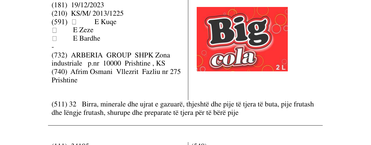 Zëri i markës Big cola 2l në buletin
