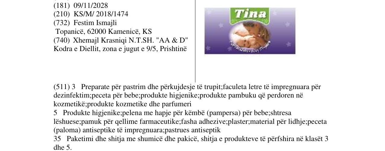 Zëri i markës Tina në buletin