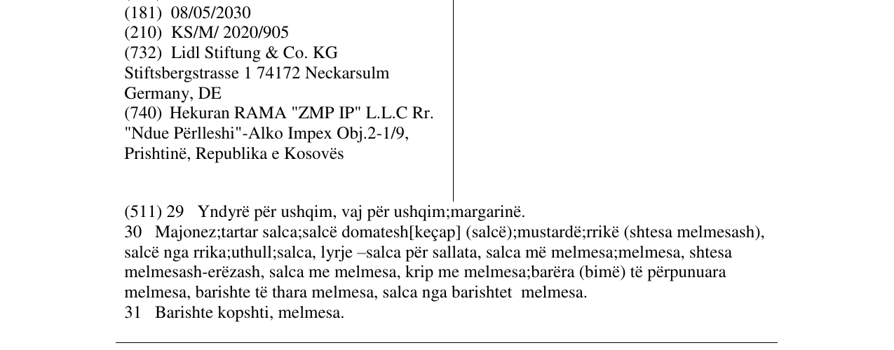 Zëri i markës Vita d'Or në buletin