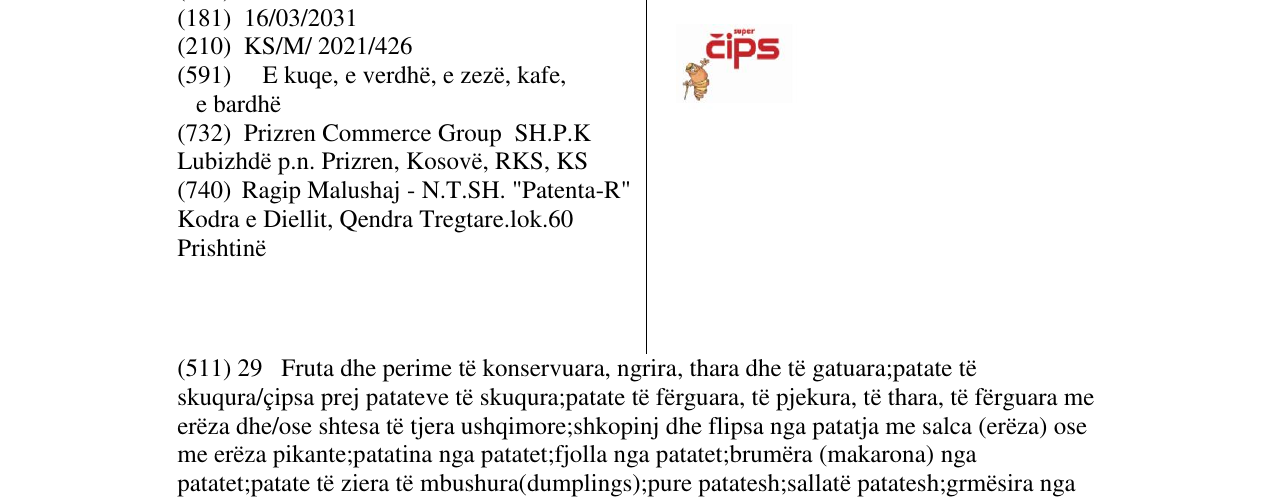 Zëri i markës SUPER CIPS në buletin