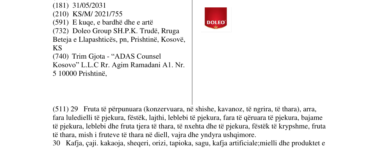 Zëri i markës DOLEO në buletin