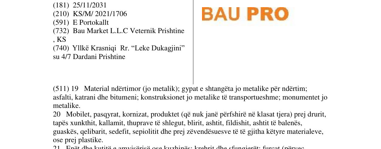 Zëri i markës Bau Pro në buletin