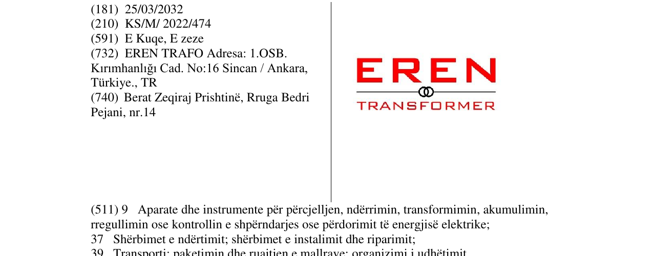 Zëri i markës EREN TRANSFORMER në buletin