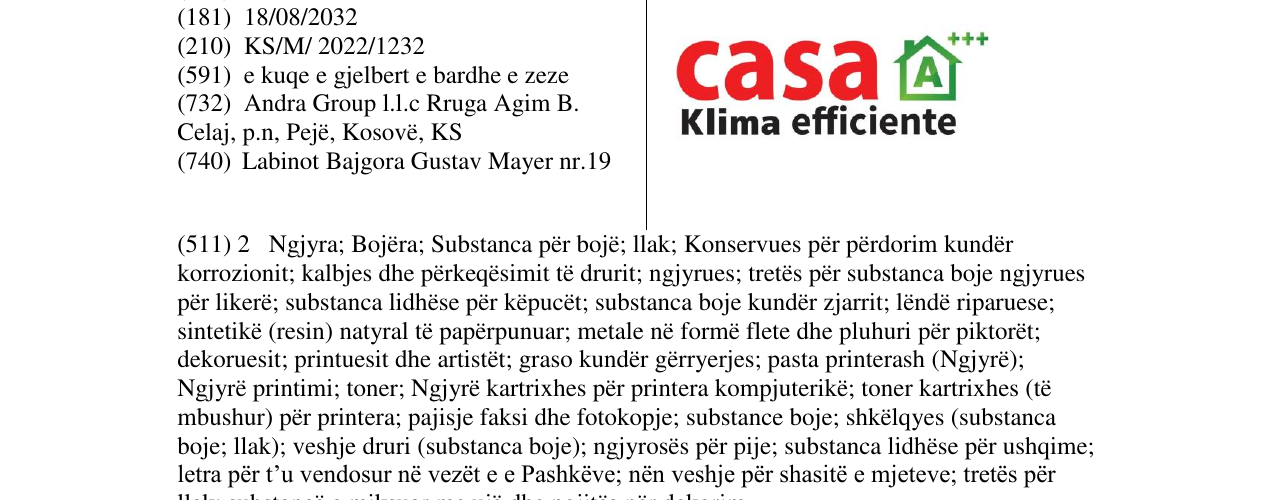 Zëri i markës CASA EFFICIENTE në buletin