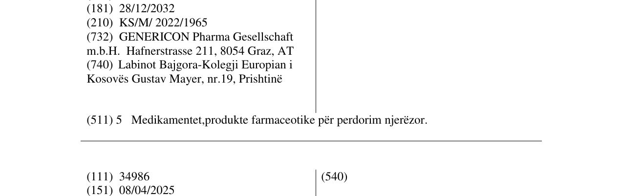 Zëri i markës DUTASTERID GENERICON në buletin