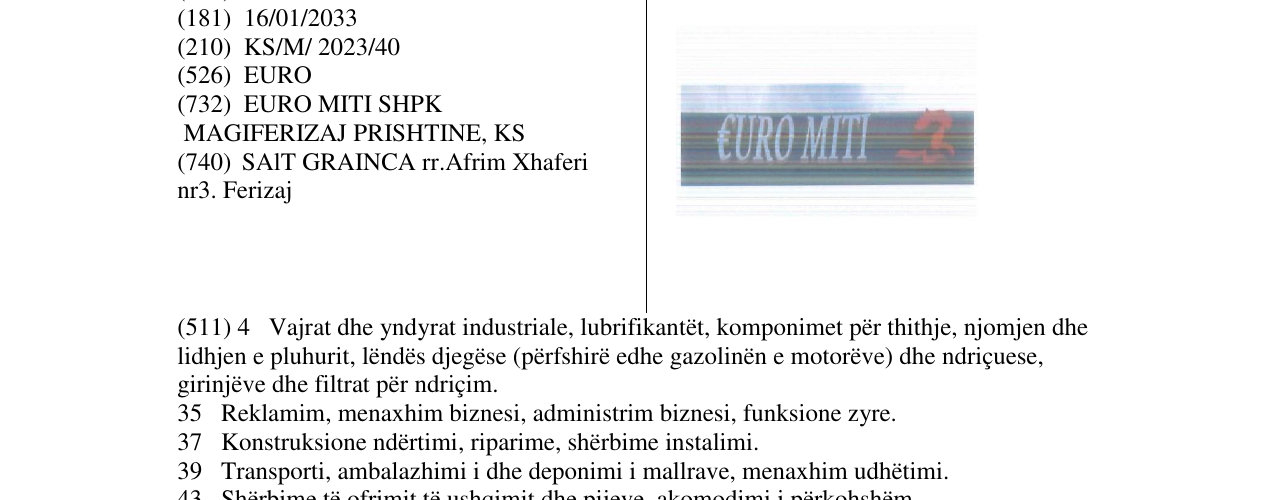 Zëri i markës EURO MITI në buletin