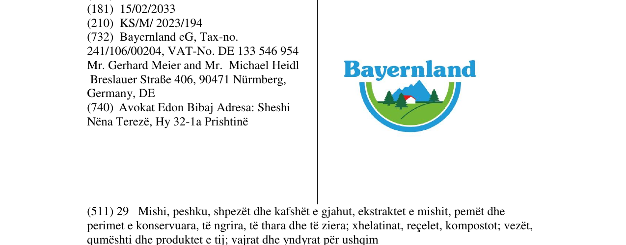 Zëri i markës Bayernland në buletin