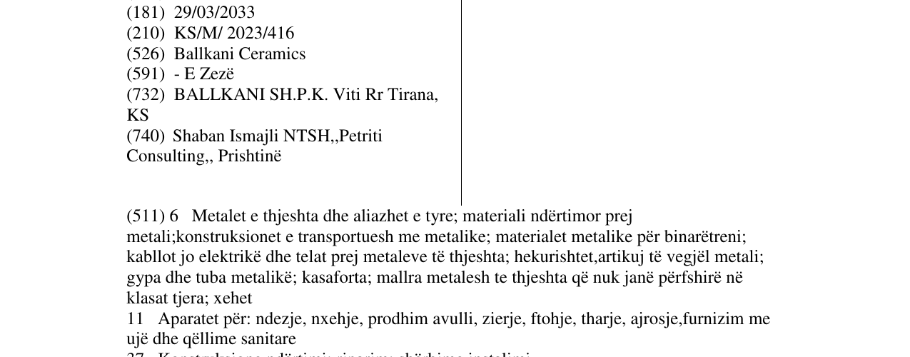 Zëri i markës Ballkani Ceramics në buletin