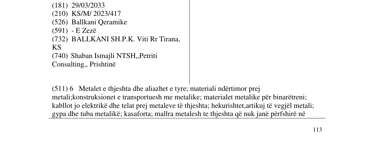 Zëri i markës Ballkani Qeramike në buletin