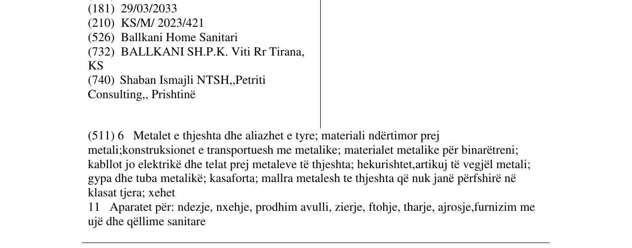 Zëri i markës Ballkani Home Sanitari në buletin