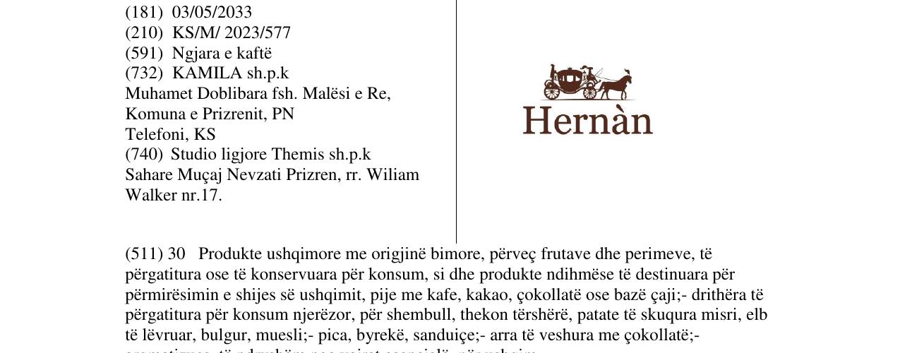 Zëri i markës HERNAN në buletin