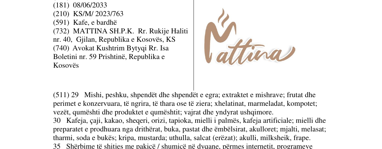 Zëri i markës MATTINA në buletin