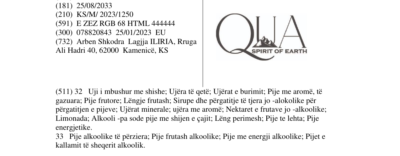 Zëri i markës QUA SPIRIT OF EARTH në buletin