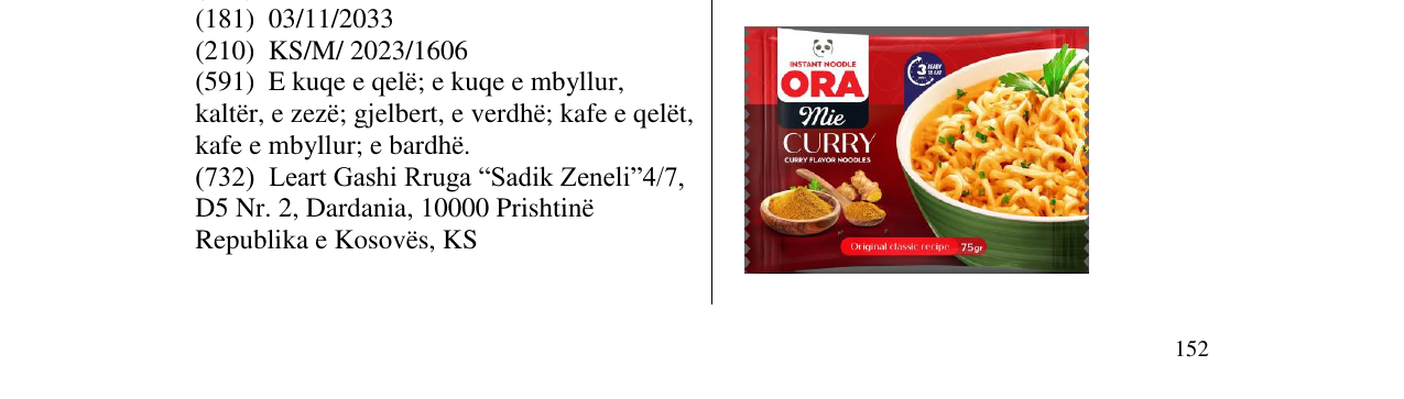 Zëri i markës ORA MIE CURRY në buletin