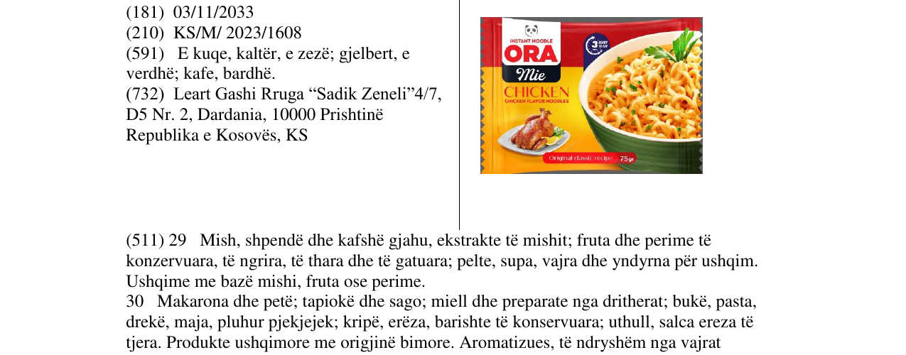 Zëri i markës ORA MIE CHICKEN në buletin