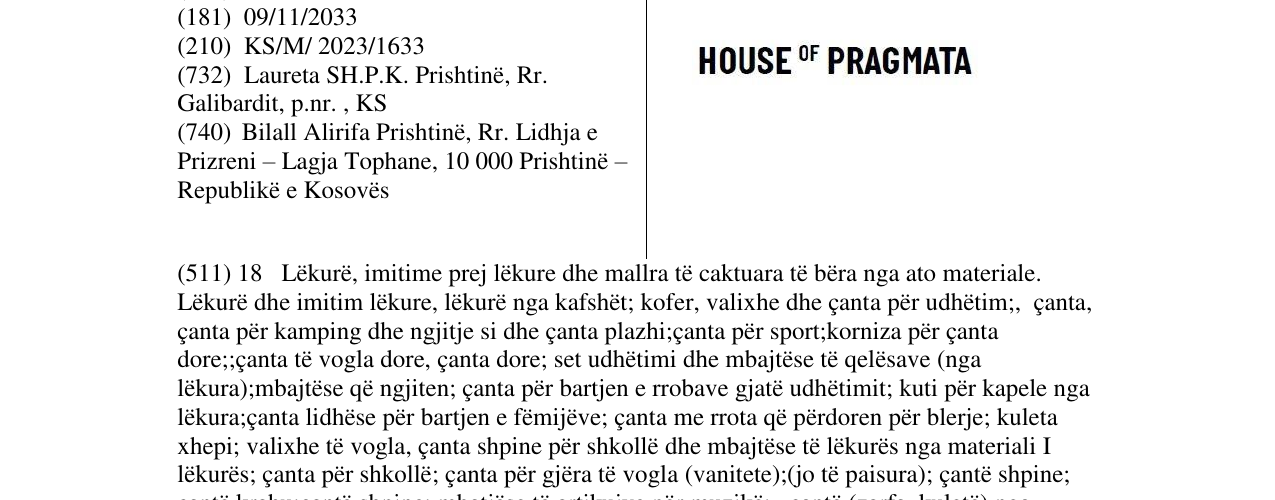 Zëri i markës HOUSE OF PRAGMATA në buletin