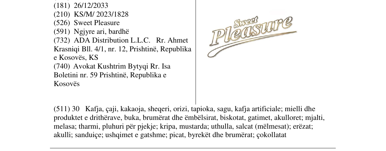 Zëri i markës Sweet Pleasure në buletin