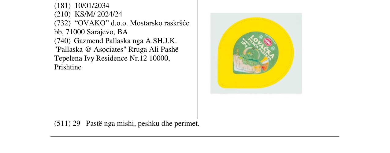 Zëri i markës LOVACKA në buletin