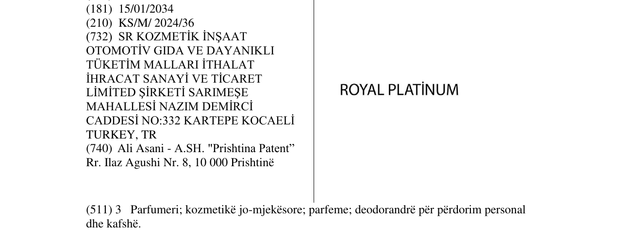 Zëri i markës ROYAL PLATINUM në buletin