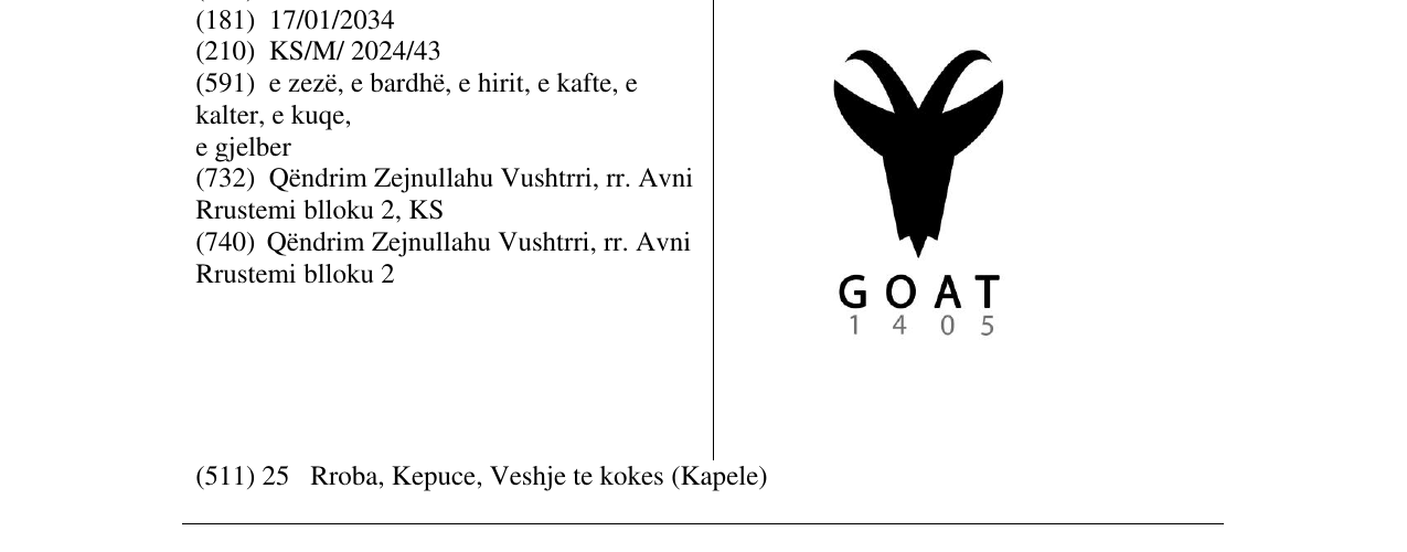 Zëri i markës GOAT 1405 në buletin