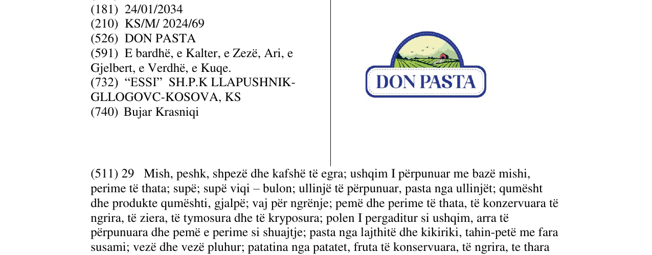 Zëri i markës DON PASTA në buletin