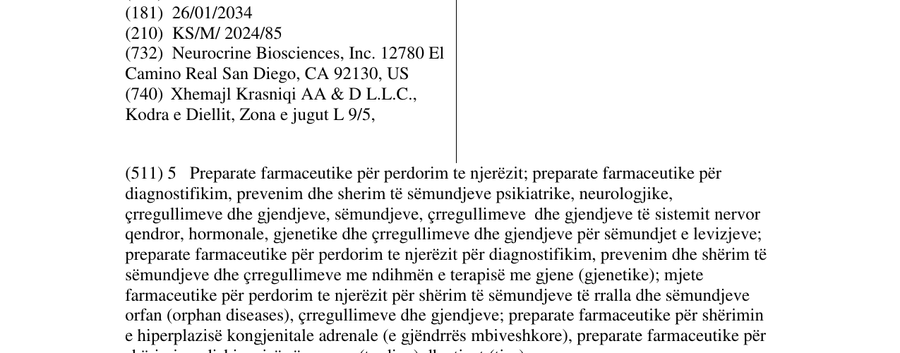 Zëri i markës NEUROCRINE në buletin
