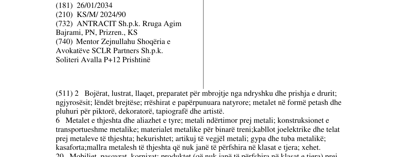 Zëri i markës ANTRACIT në buletin