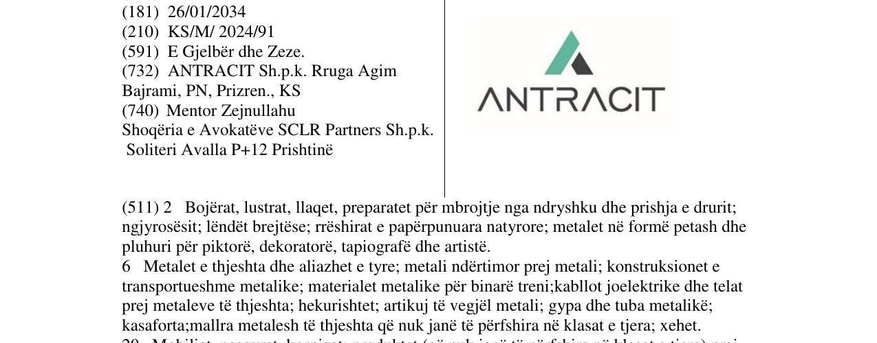 Zëri i markës ANTRACIT në buletin