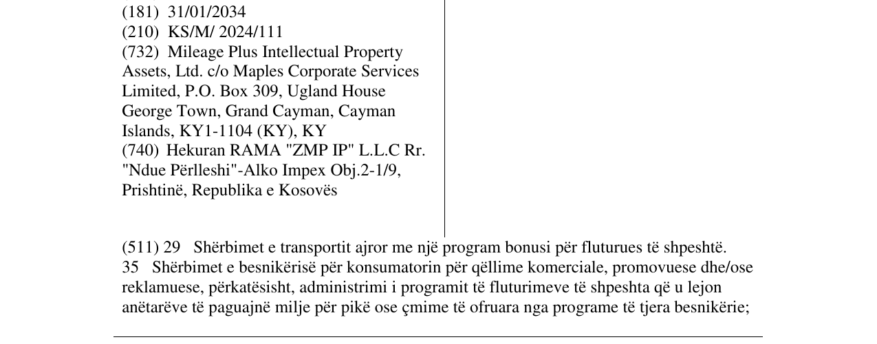 Zëri i markës MILEAGEPLUS në buletin