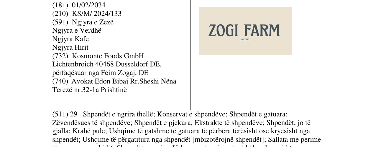 Zëri i markës ZOGI FARM në buletin