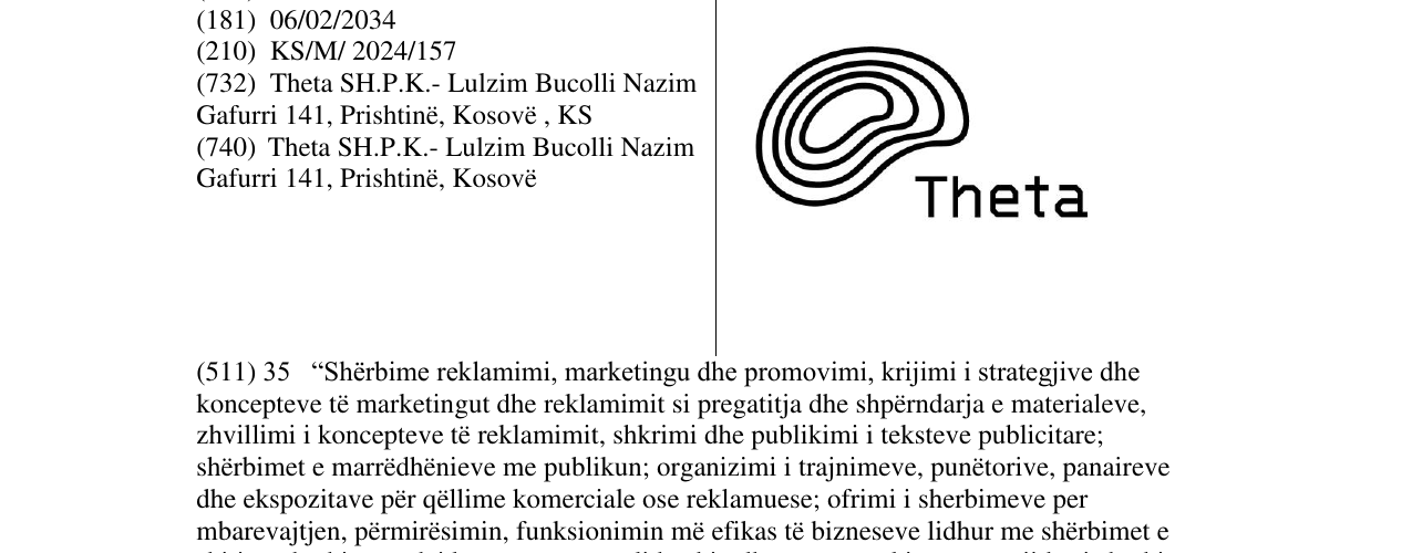 The entry of the trademark THETA in the bulletin