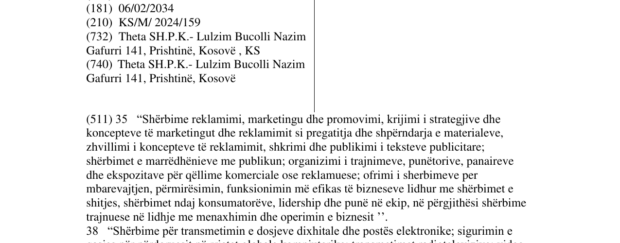 Zëri i markës THETA në buletin