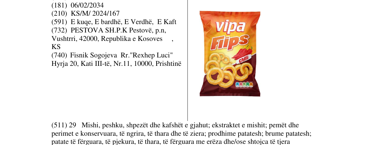 Zëri i markës vipa Flips chilli në buletin