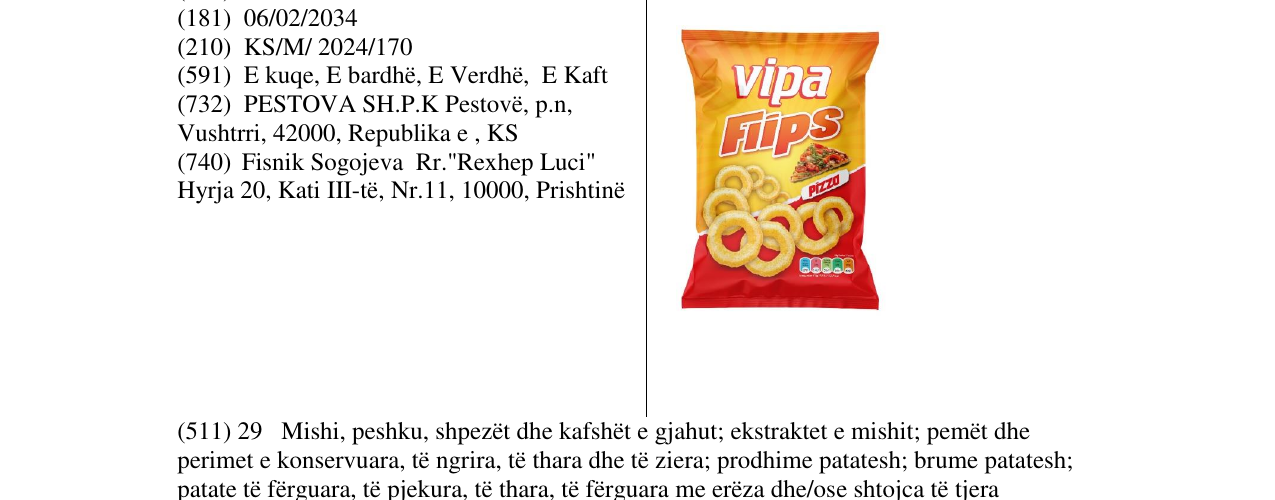 Zëri i markës vipa Flips pizza në buletin