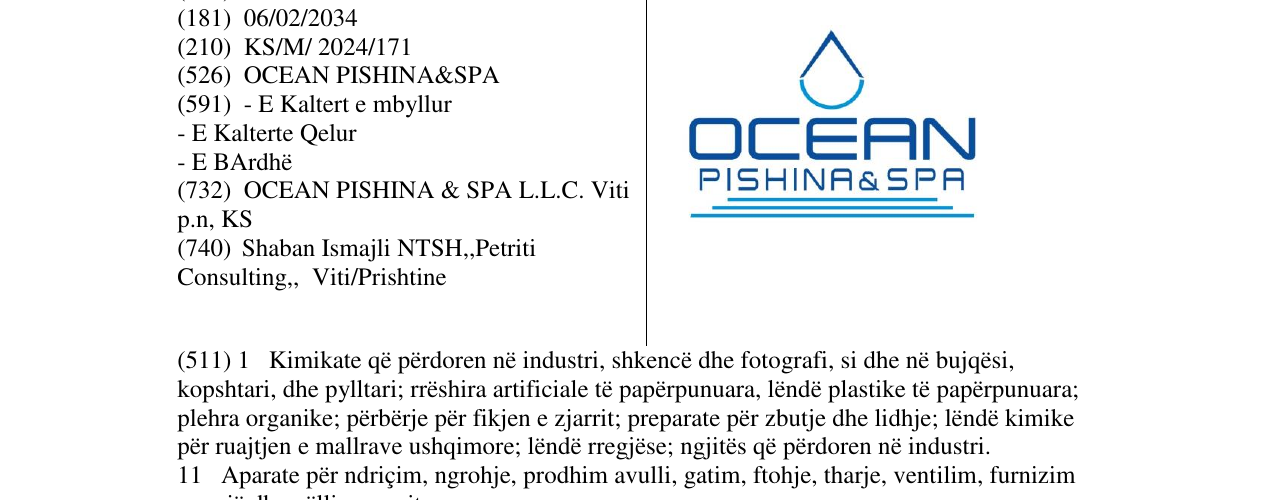 Zëri i markës OCEAN PISHINA&SPA në buletin